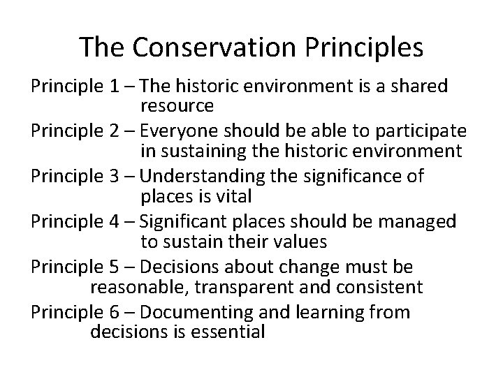 Conserving Significance Introducing Conservation Principles Conserving Significance Introducing Conservation Principles