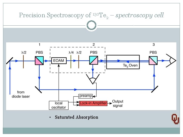 Precision Spectroscopy of 130 Te 2 – spectroscopy cell • Saturated Absorption 