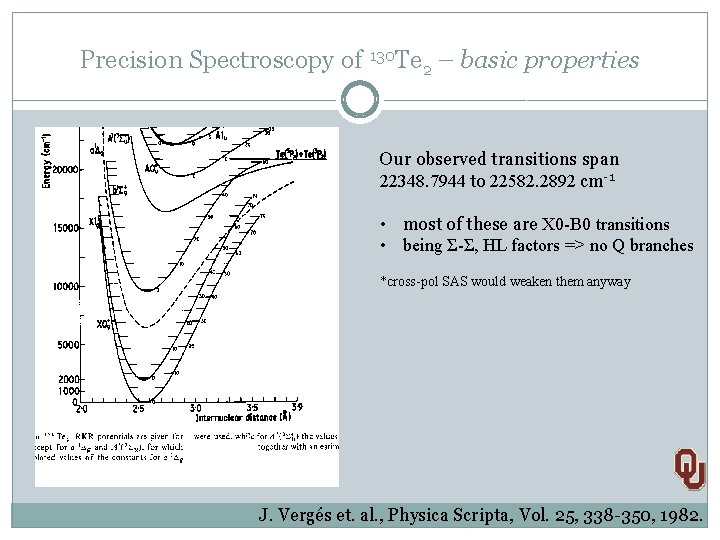 Precision Spectroscopy of 130 Te 2 – basic properties Our observed transitions span 22348.