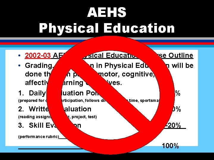 AEHS Physical Education • 2002 -03 AEHS Physical Education Course Outline • Grading. Evaluation