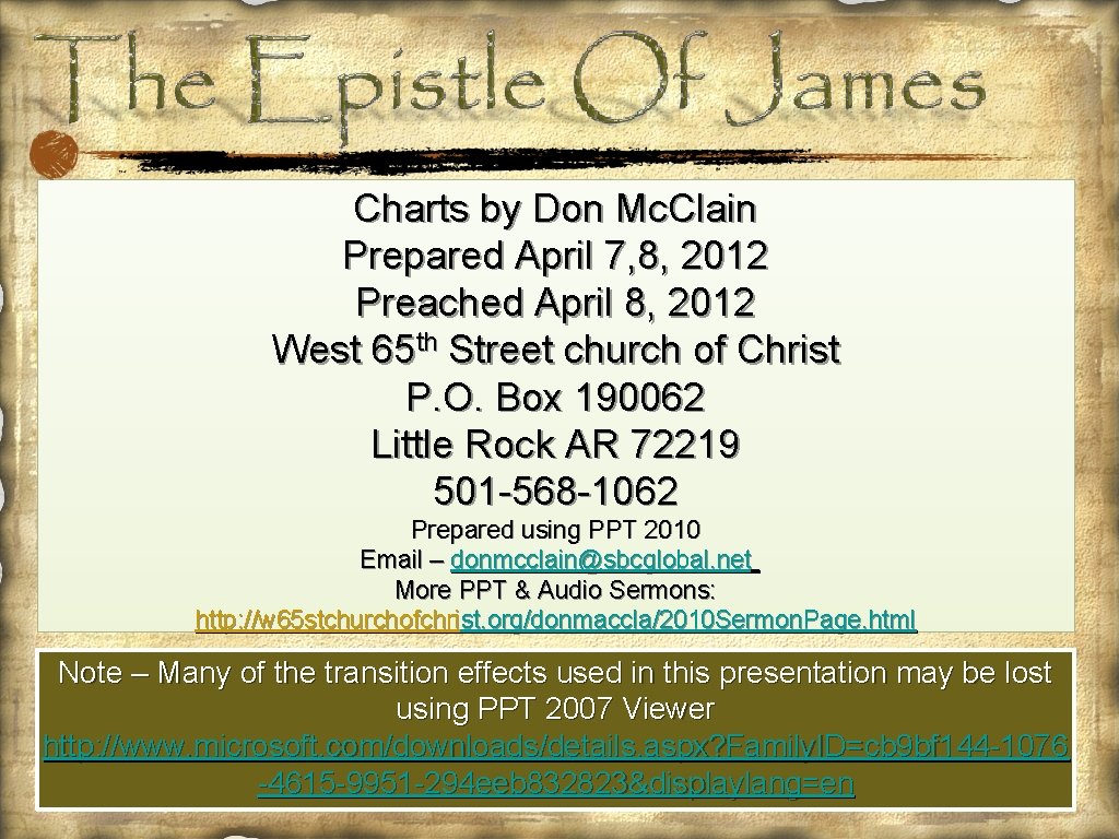 Charts by Don Mc. Clain Prepared April 7, 8, 2012 Preached April 8, 2012