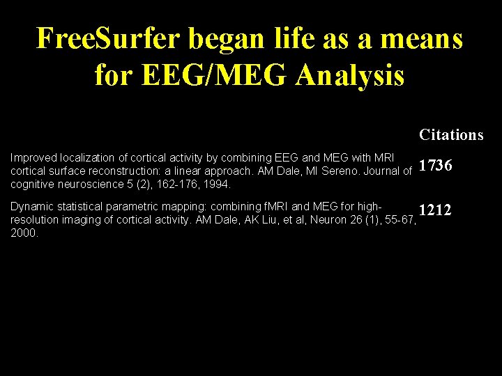 Free. Surfer began life as a means for EEG/MEG Analysis Citations Improved localization of