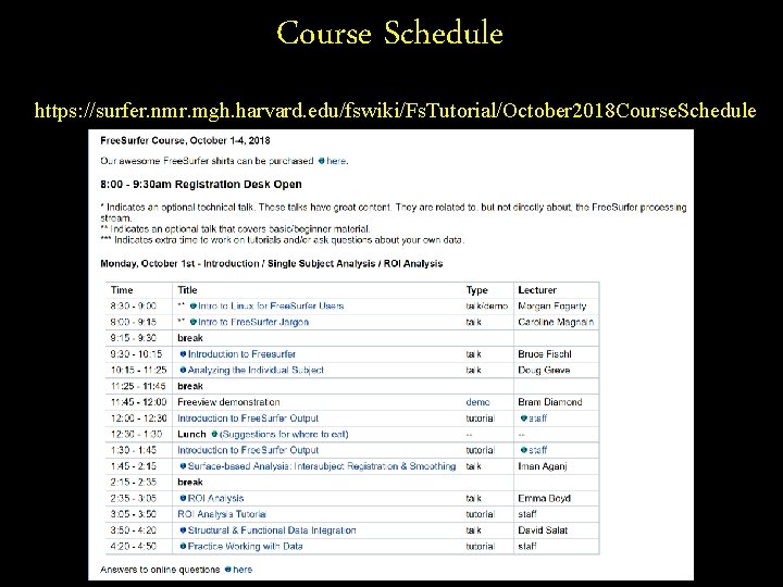 Course Schedule https: //surfer. nmr. mgh. harvard. edu/fswiki/Fs. Tutorial/October 2018 Course. Schedule 