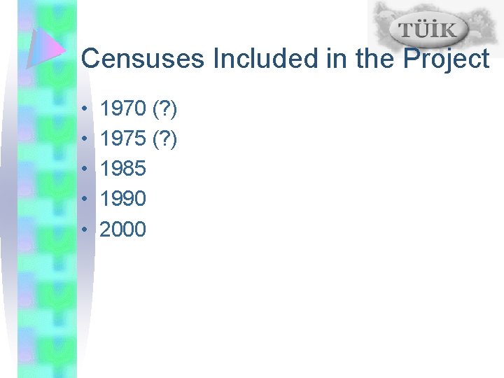 Censuses Included in the Project • • • 1970 (? ) 1975 (? )