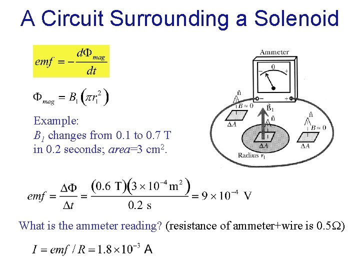 A Circuit Surrounding a Solenoid Example: B 1 changes from 0. 1 to 0. A Circuit Surrounding a Solenoid Example: B 1 changes from 0. 1 to 0.