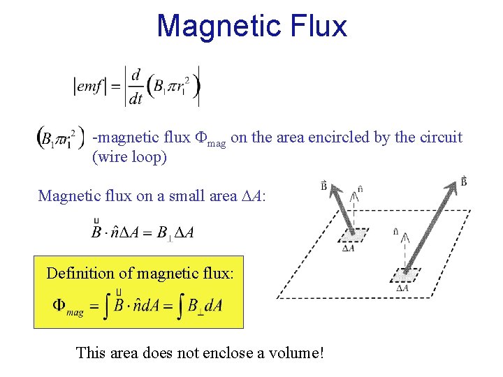 Magnetic Flux -magnetic flux mag on the area encircled by the circuit (wire loop) Magnetic Flux -magnetic flux mag on the area encircled by the circuit (wire loop)