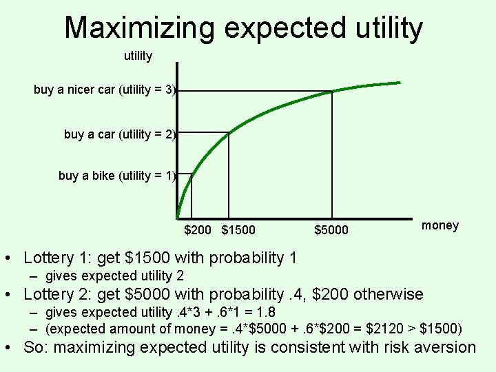 Maximizing expected utility buy a nicer car (utility = 3) buy a car (utility