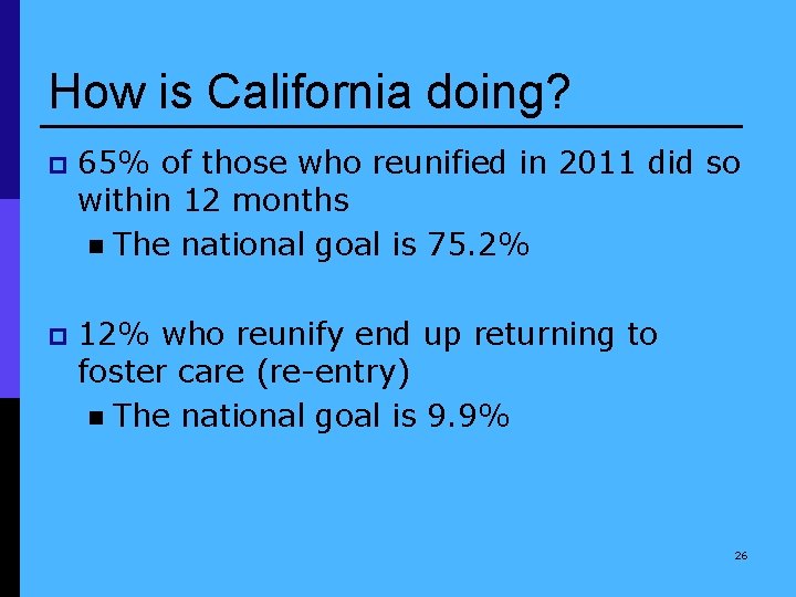 How is California doing? p 65% of those who reunified in 2011 did so