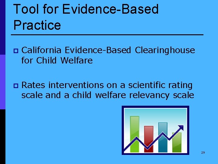 Tool for Evidence-Based Practice p California Evidence-Based Clearinghouse for Child Welfare p Rates interventions