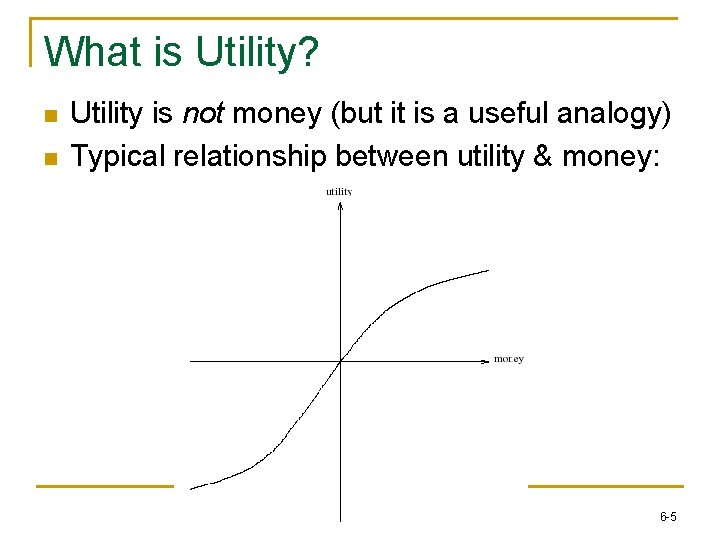What is Utility? n n Utility is not money (but it is a useful