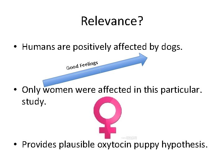 Relevance? • Humans are positively affected by dogs. gs eelin F d o o
