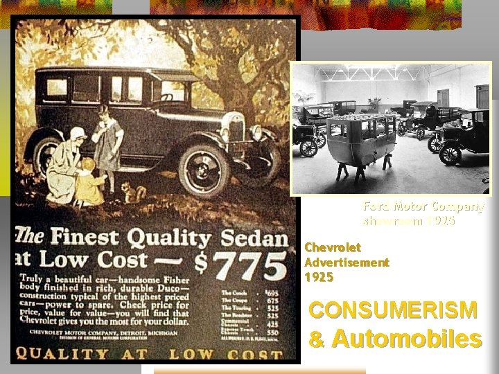 Ford Motor Company showroom 1925 Chevrolet Advertisement 1925 CONSUMERISM & Automobiles 