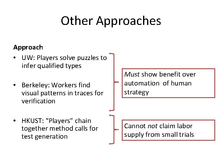 Other Approaches Approach • UW: Players solve puzzles to infer qualified types • Berkeley: