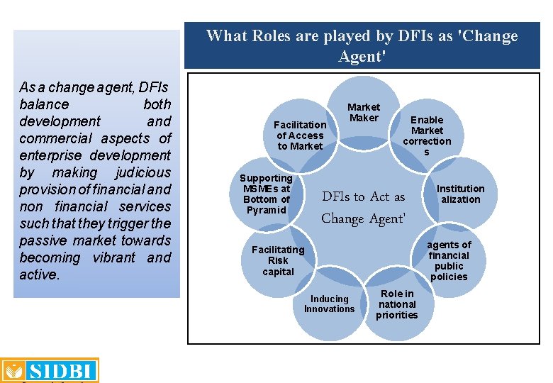 What Roles are played by DFIs as 'Change Agent' As a change agent, DFIs