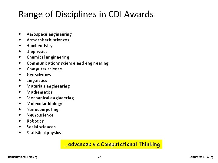 Range of Disciplines in CDI Awards • • • • • Aerospace engineering Atmospheric