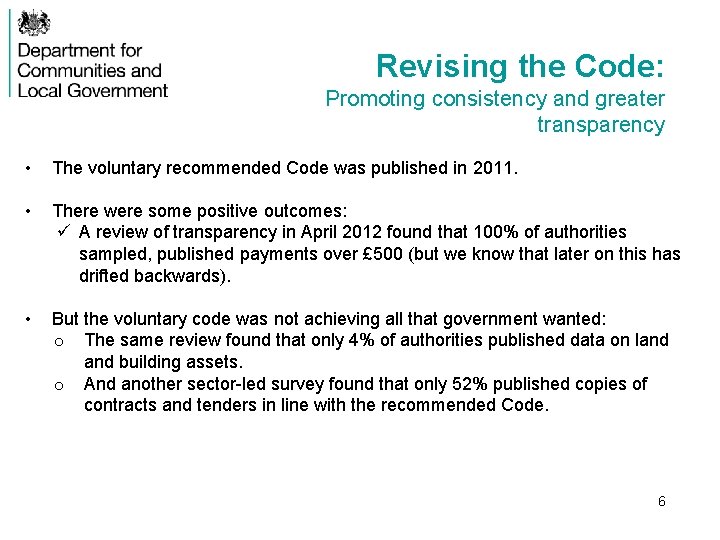 Local Government Transparency Code and Open Data Making