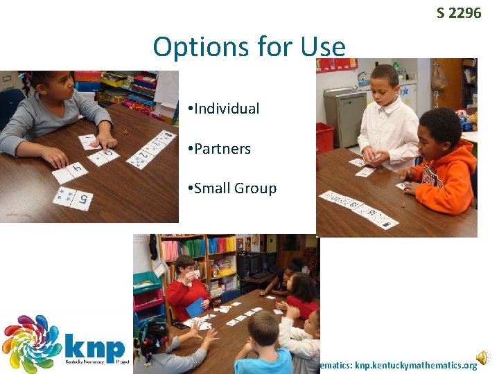 S 2296 Options for Use • Individual • Partners • Small Group Kentucky Center S 2296 Options for Use • Individual • Partners • Small Group Kentucky Center