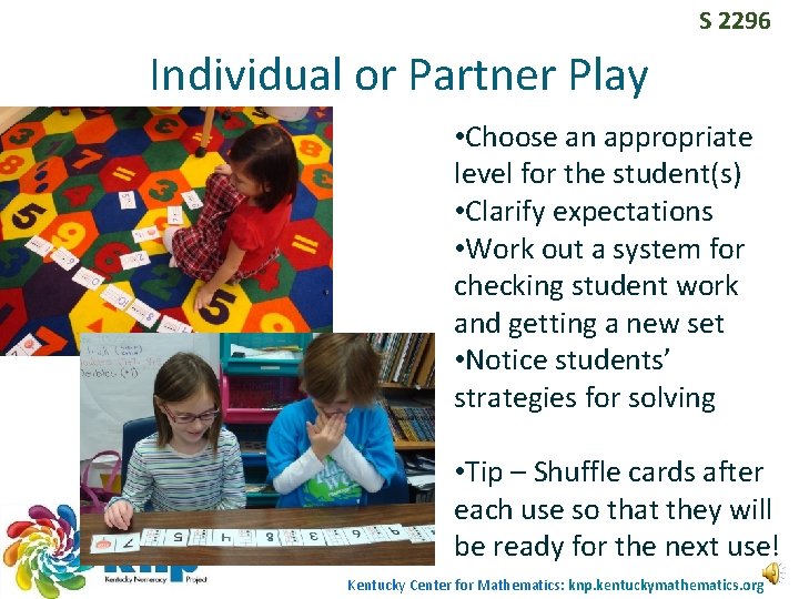 S 2296 Individual or Partner Play • Choose an appropriate level for the student(s) S 2296 Individual or Partner Play • Choose an appropriate level for the student(s)