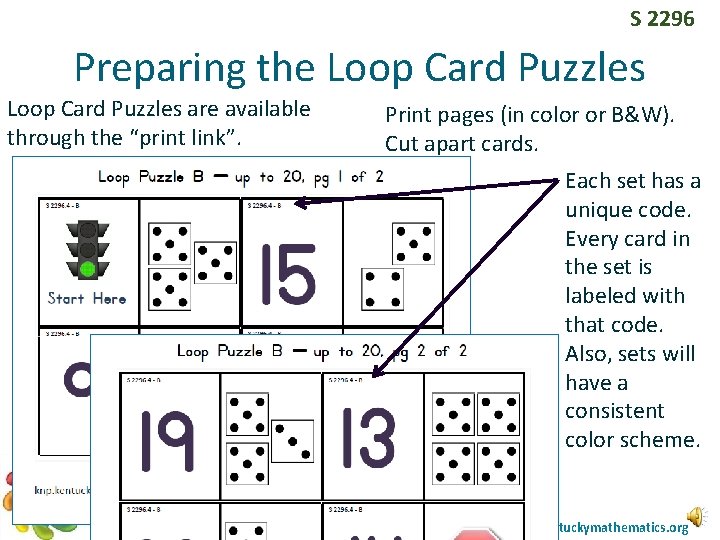 S 2296 Preparing the Loop Card Puzzles are available through the “print link”. Print S 2296 Preparing the Loop Card Puzzles are available through the “print link”. Print