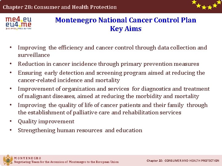 Chapter 28: Consumer and Health Protection Montenegro National Cancer Control Plan Key Aims •