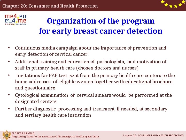 Chapter 28: Consumer and Health Protection Organization of the program for early breast cancer