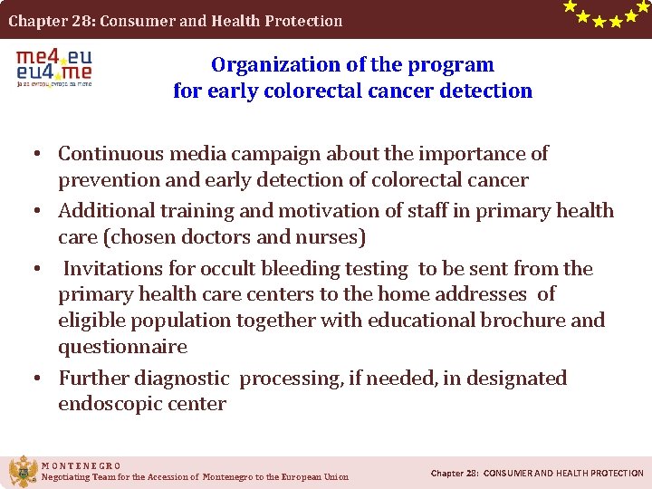 Chapter 28: Consumer and Health Protection Organization of the program for early colorectal cancer