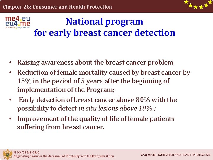 Chapter 28: Consumer and Health Protection National program for early breast cancer detection •