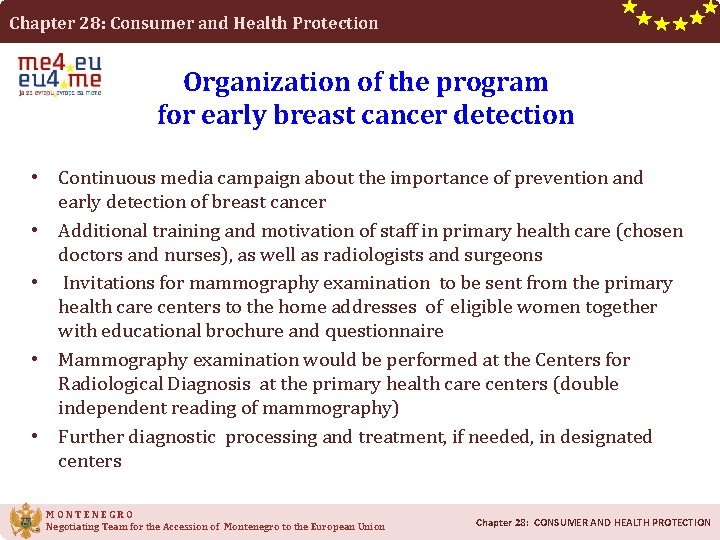 Chapter 28: Consumer and Health Protection Organization of the program for early breast cancer