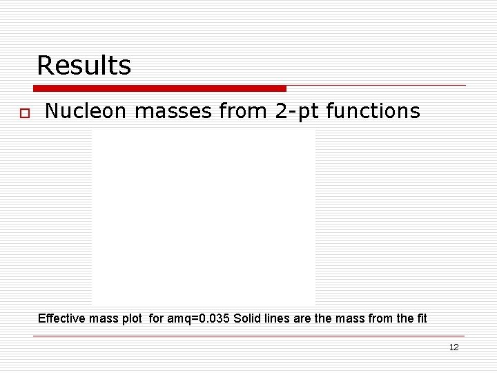 Results o Nucleon masses from 2 -pt functions Effective mass plot for amq=0. 035