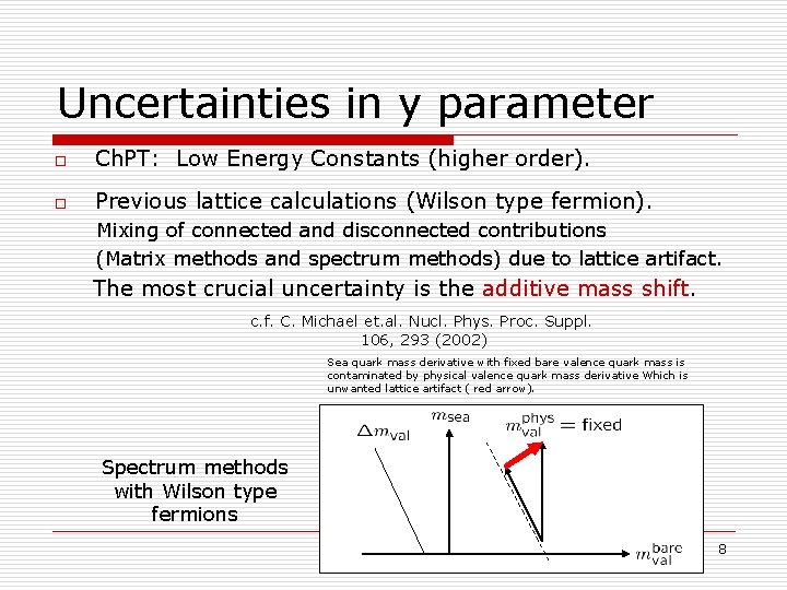 Uncertainties in y parameter o Ch. PT: Low Energy Constants (higher order). o Previous