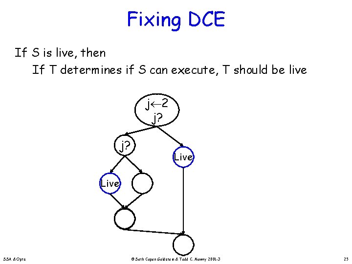 Fixing DCE If S is live, then If T determines if S can execute,