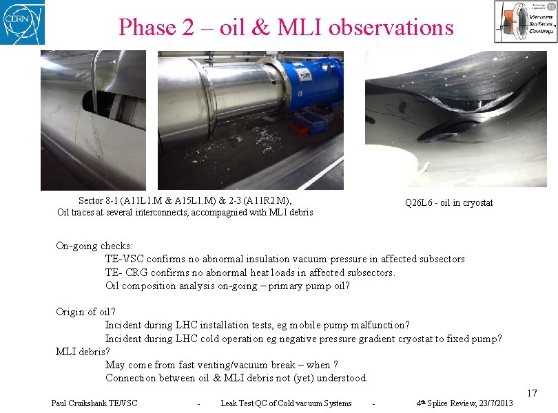 Phase 2 – oil & MLI observations Sector 8 -1 (A 11 L 1.