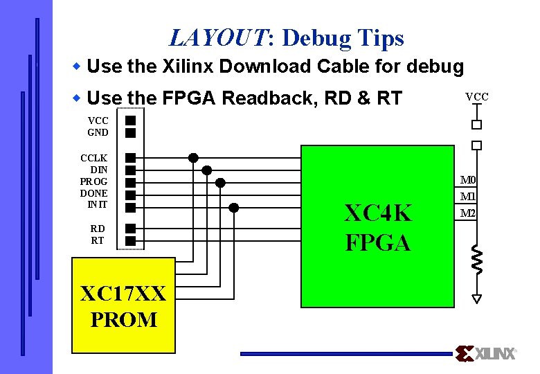 LAYOUT: Debug Tips w Use the Xilinx Download Cable for debug w Use the