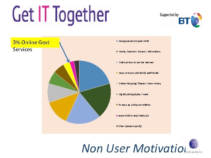 3% Online Govt Services Gain general computer skills Hobby /interest / leisure / information