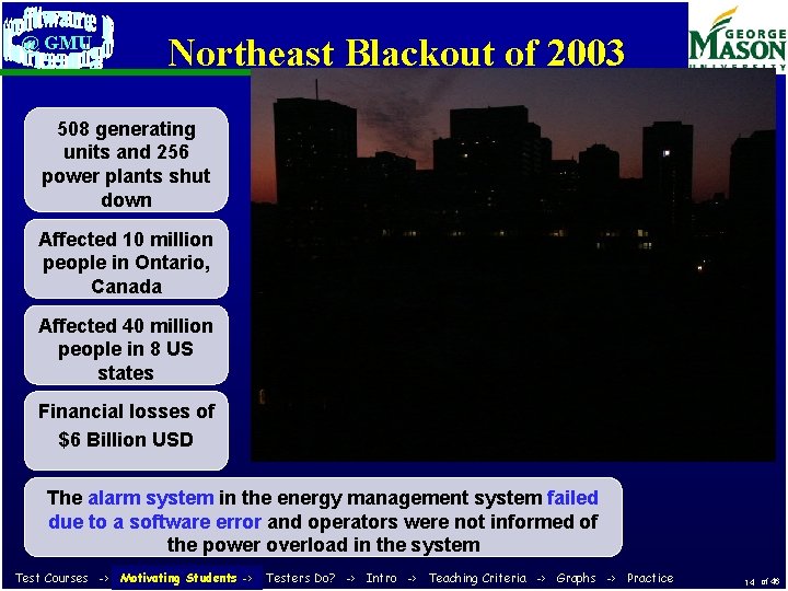 @ GMU Northeast Blackout of 2003 508 generating units and 256 power plants shut