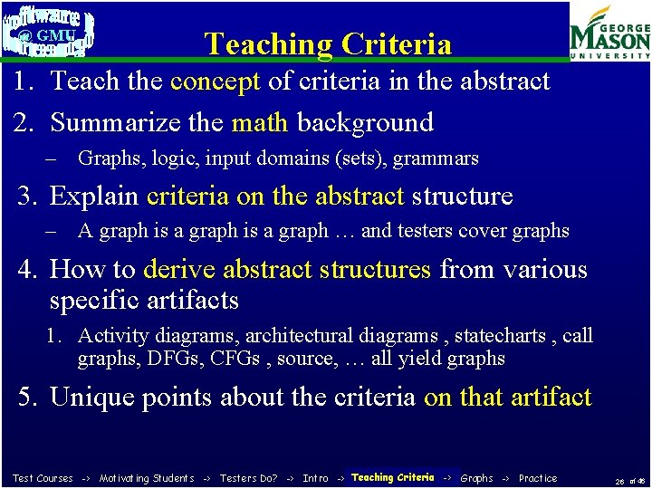 @ GMU Teaching Criteria 1. Teach the concept of criteria in the abstract 2.