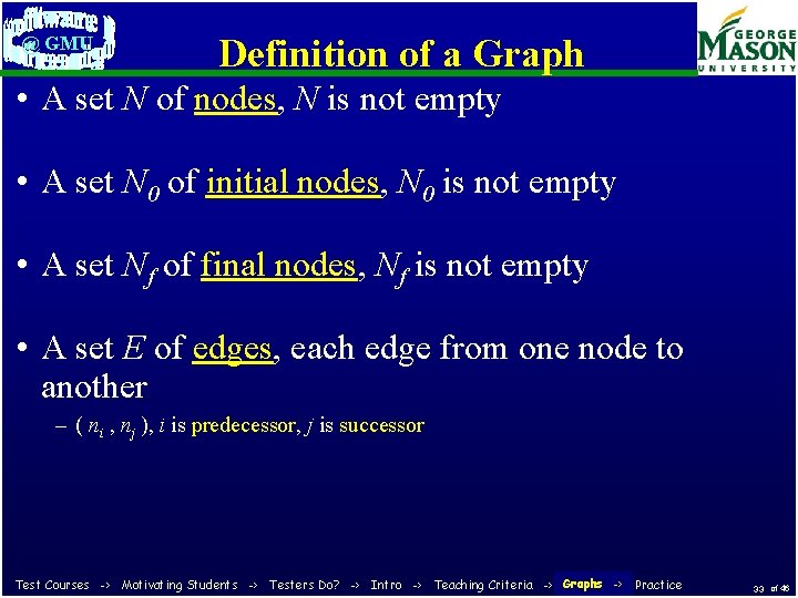 @ GMU Definition of a Graph • A set N of nodes, N is