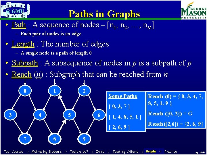 Paths in Graphs @ GMU • Path : A sequence of nodes – [n