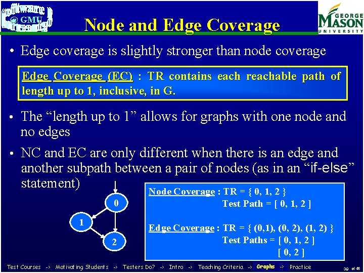 @ GMU Node and Edge Coverage • Edge coverage is slightly stronger than node