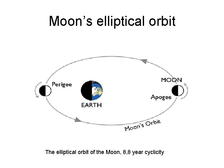 Moon’s elliptical orbit The elliptical orbit of the Moon, 8, 8 year cyclicity 