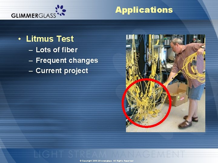 Applications • Litmus Test – Lots of fiber – Frequent changes – Current project