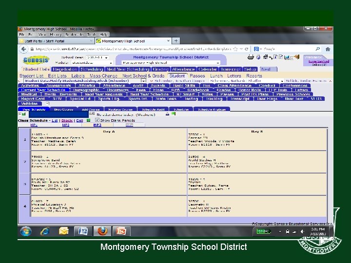 Sample Student Schedule from Parent Resources (in block view) Montgomery Township School District 