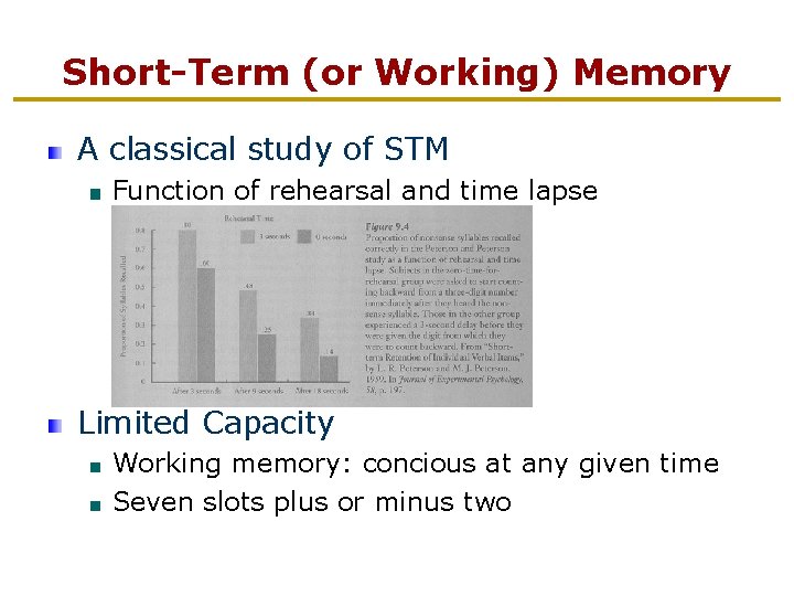 Short-Term (or Working) Memory A classical study of STM Function of rehearsal and time