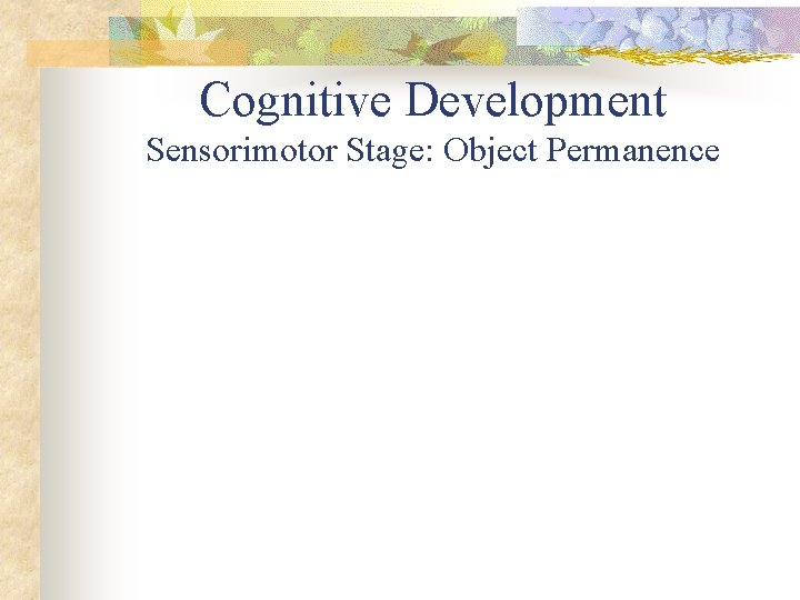 Cognitive Development Sensorimotor Stage: Object Permanence 