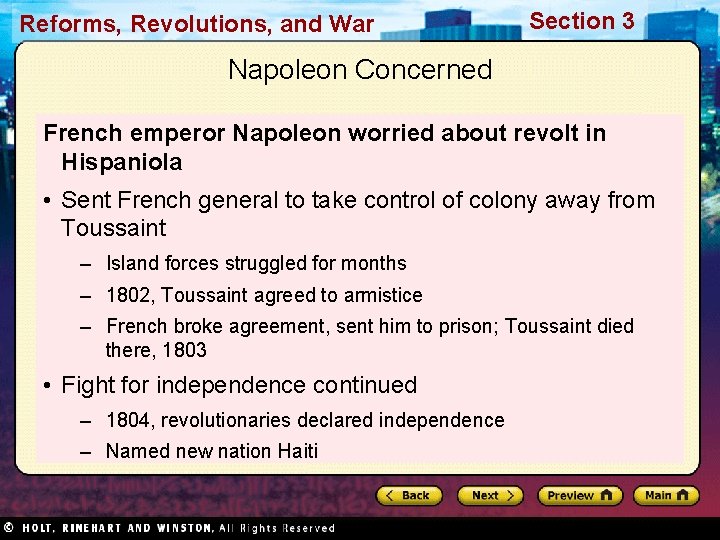 Reforms, Revolutions, and War Section 3 Napoleon Concerned French emperor Napoleon worried about revolt