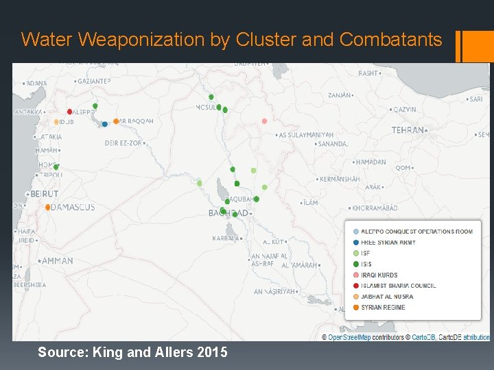  Water Weaponization by Cluster and Combatants Source: King and Allers 2015 