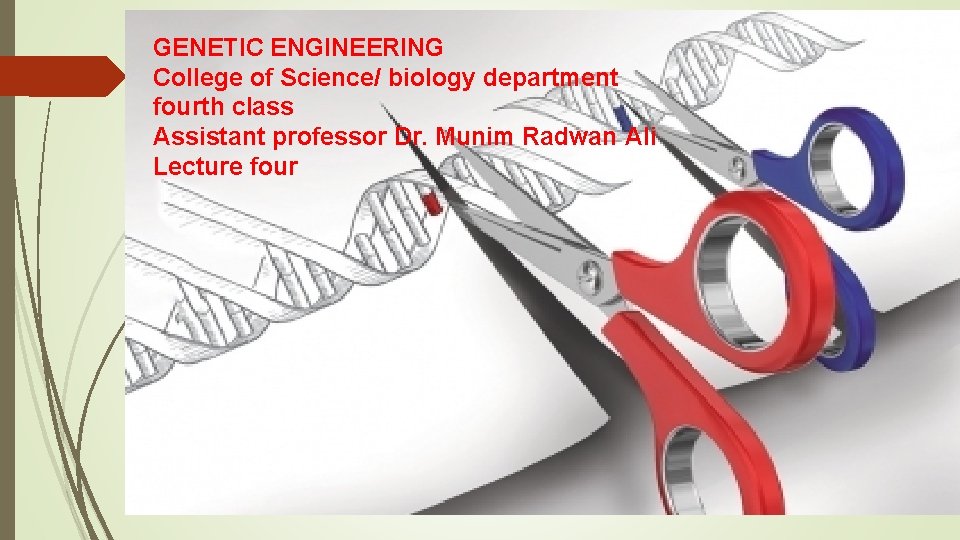 GENETIC ENGINEERING College of Science/ biology department fourth class Assistant professor Dr. Munim Radwan