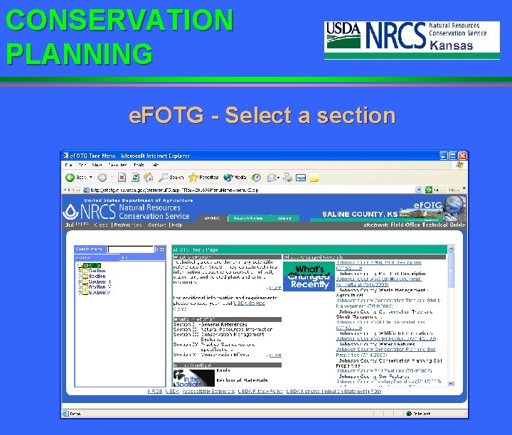 CONSERVATION PLANNING e. FOTG - Select a section 