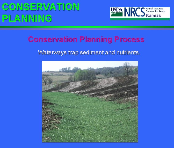 CONSERVATION PLANNING Conservation Planning Process Waterways trap sediment and nutrients. 