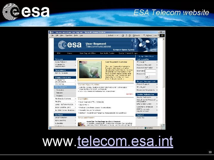 ESA Telecom website www. telecom. esa. int 30 ESA Telecom website www. telecom. esa. int 30